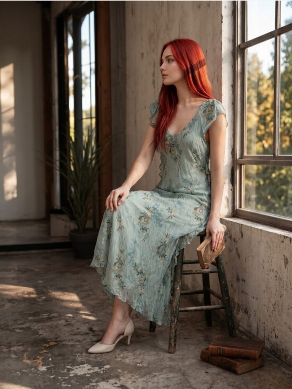Jones New York 100% Silk Blue Floral Midi Dress Size 6 Cottagecore Fairycore